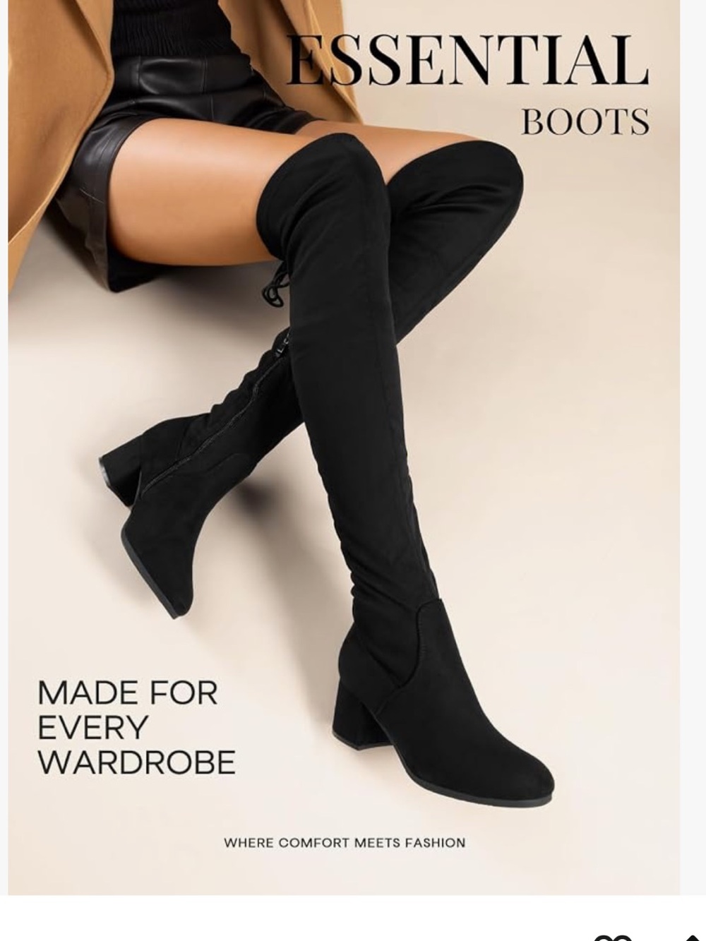 Sz 11 Dreampairs Black Over-the-Knee Adjustable Lace-Up Suede Boots - Picture 9 of 15